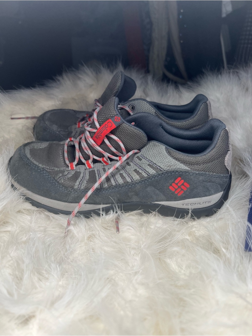 Columbia kids Gray Hiking Shoes with Red Accents